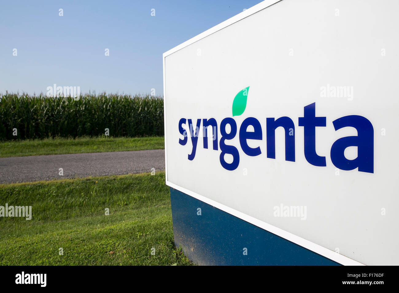 A logo sign outside of a facility occupied by Syngenta AG in Highland, Illinois on August 16, 2015. Stock Photo