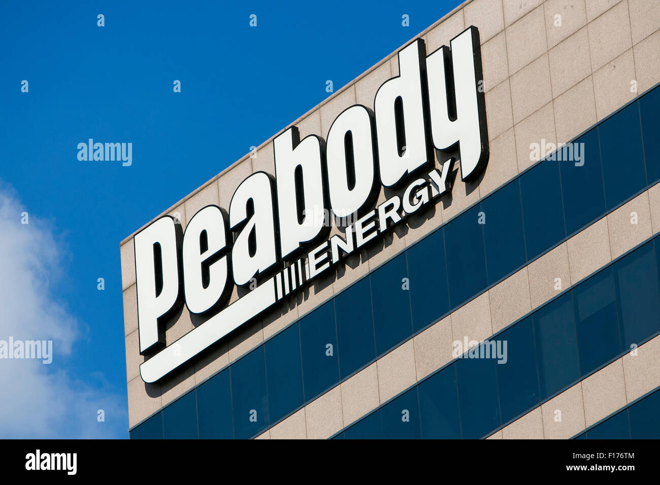 A logo sign outside of the headquarters of the Peabody Energy