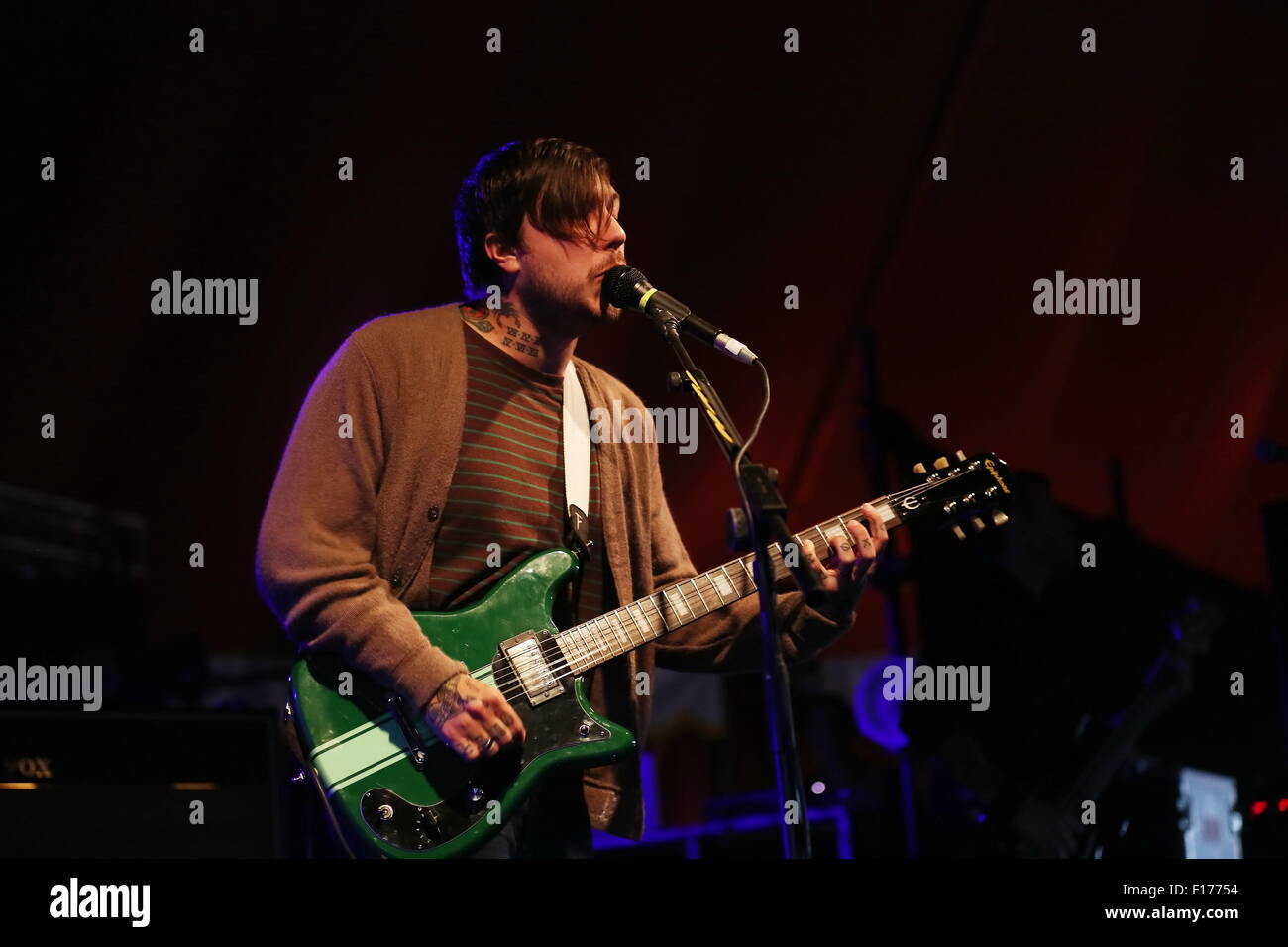 Leeds, Yorkshire, UK. 28th August, 2015. Former My Chemical Romance guitarist Frank Iero performs with Frnkiero Andthe Cellabration live on the Lock Up Stage at Leeds Festival, 2015 Credit:  Simon Newbury/Alamy Live News Stock Photo