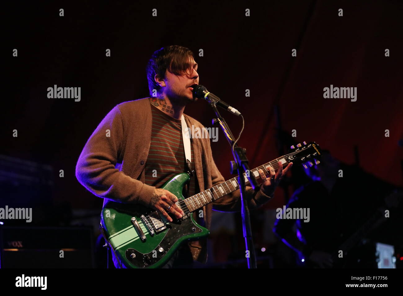 Leeds, Yorkshire, UK. 28th August, 2015. Former My Chemical Romance guitarist Frank Iero performs with Frnkiero Andthe Cellabration live on the Lock Up Stage at Leeds Festival, 2015 Credit:  Simon Newbury/Alamy Live News Stock Photo