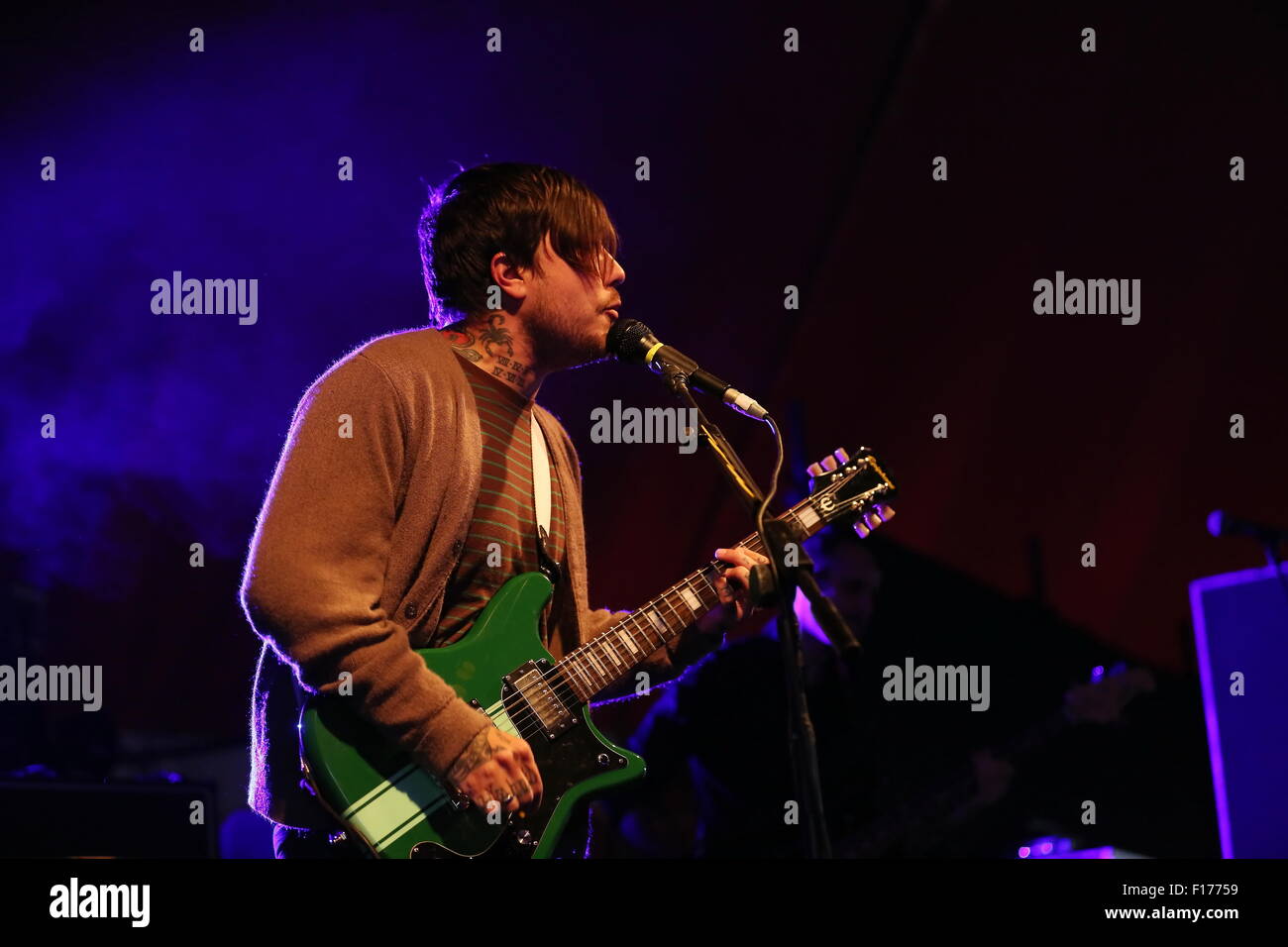 Leeds, Yorkshire, UK. 28th August, 2015. Former My Chemical Romance guitarist Frank Iero performs with Frnkiero Andthe Cellabration live on the Lock Up Stage at Leeds Festival, 2015 Credit:  Simon Newbury/Alamy Live News Stock Photo