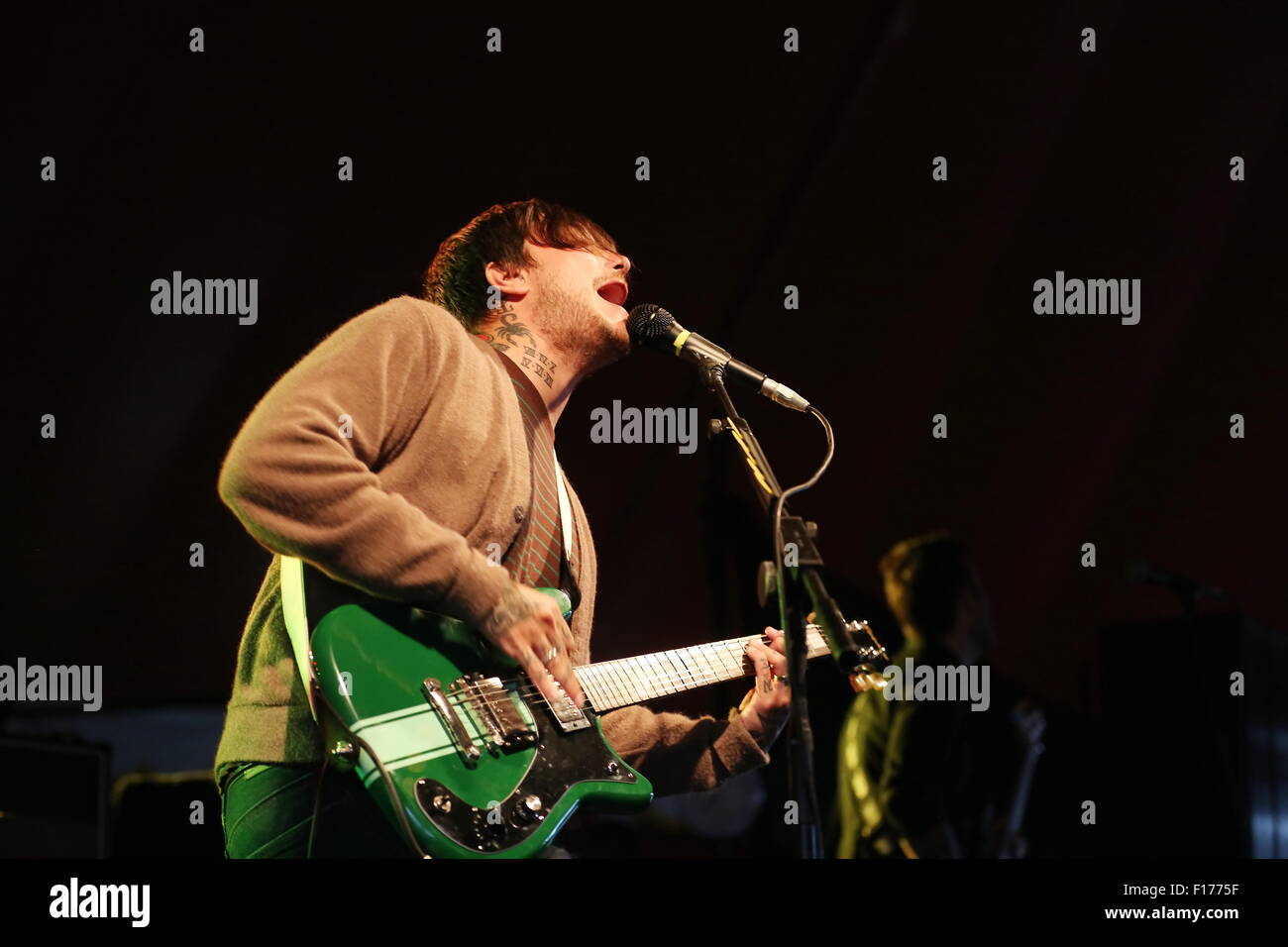Leeds, Yorkshire, UK. 28th August, 2015. Former My Chemical Romance guitarist Frank Iero performs with Frnkiero Andthe Cellabration live on the Lock Up Stage at Leeds Festival, 2015 Credit:  Simon Newbury/Alamy Live News Stock Photo