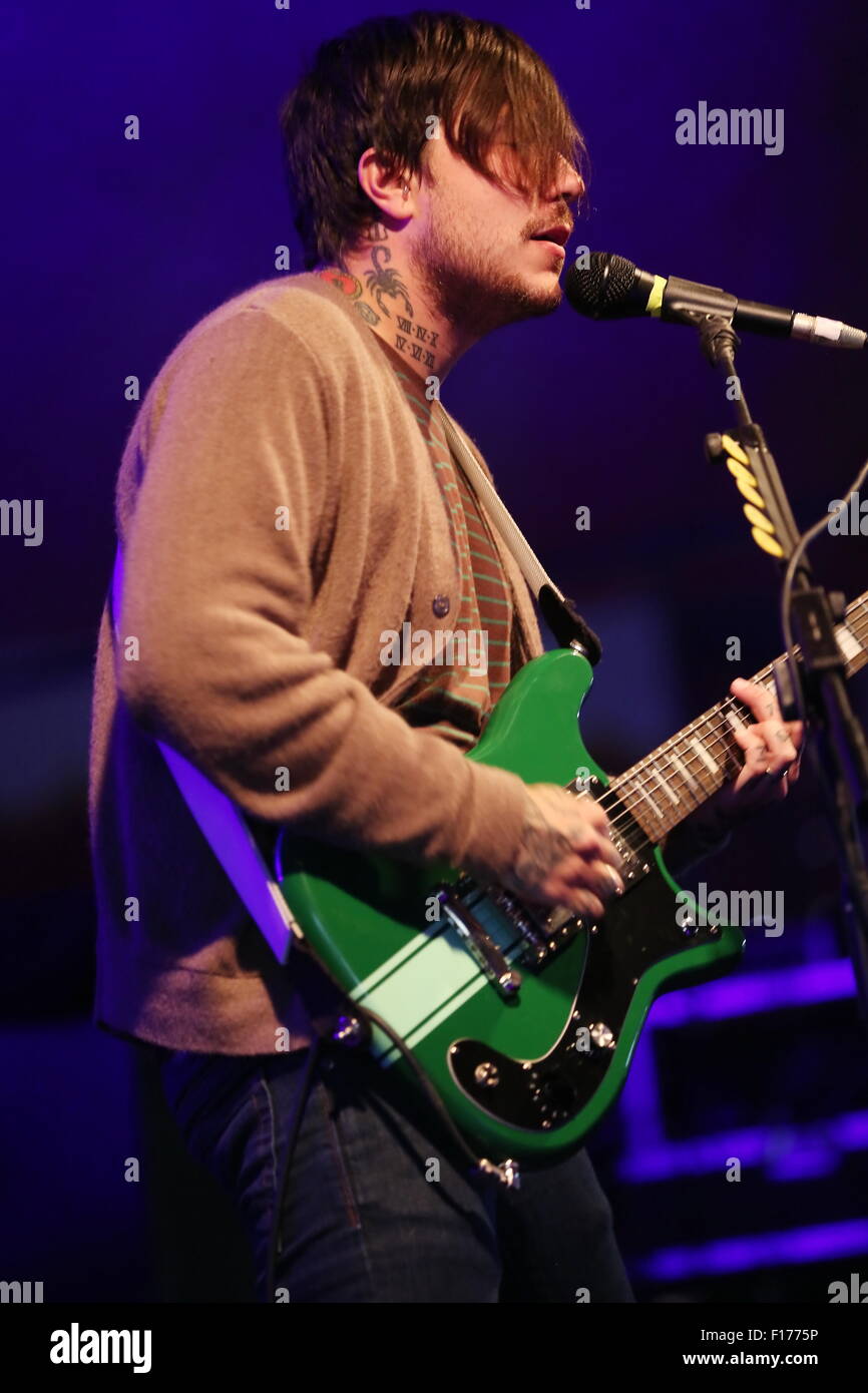 Leeds, Yorkshire, UK. 28th August, 2015. Former My Chemical Romance guitarist Frank Iero performs with Frnkiero Andthe Cellabration live on the Lock Up Stage at Leeds Festival, 2015 Credit:  Simon Newbury/Alamy Live News Stock Photo