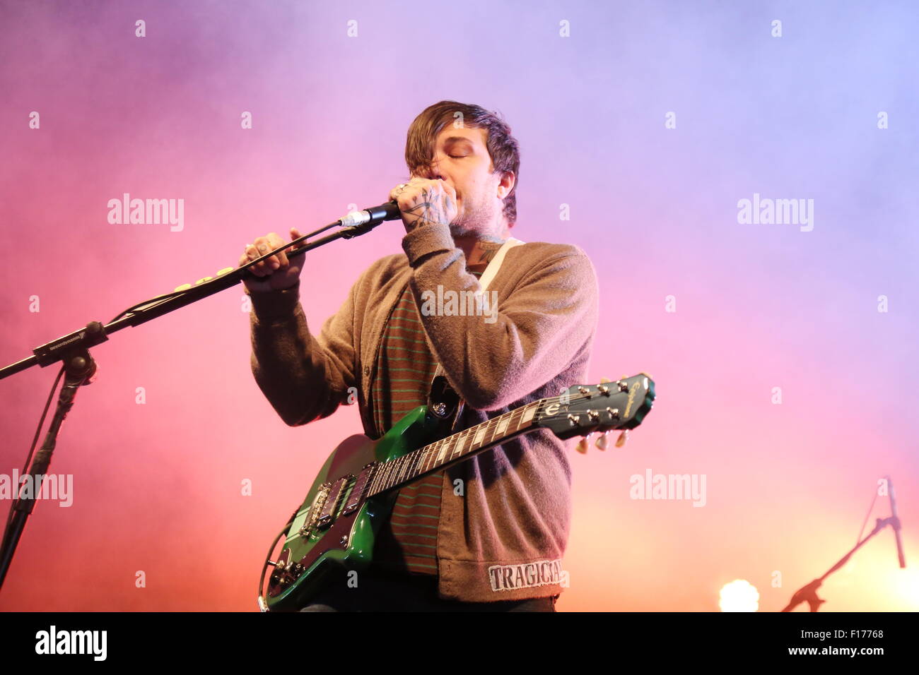 Leeds, Yorkshire, UK. 28th August, 2015. Former My Chemical Romance guitarist Frank Iero performs with Frnkiero Andthe Cellabration live on the Lock Up Stage at Leeds Festival, 2015 Credit:  Simon Newbury/Alamy Live News Stock Photo