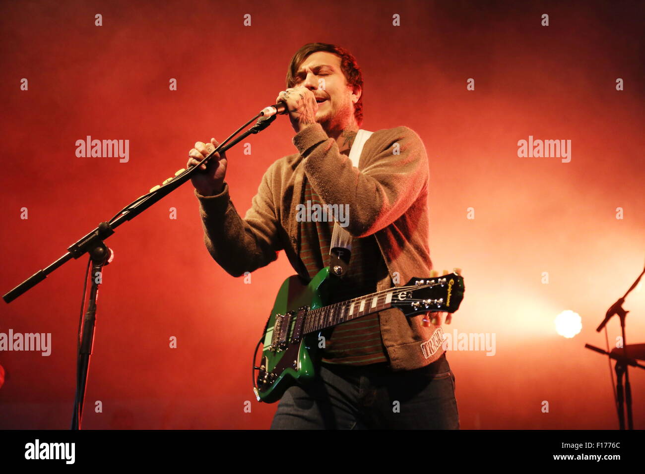 Leeds, Yorkshire, UK. 28th August, 2015. Former My Chemical Romance guitarist Frank Iero performs with Frnkiero Andthe Cellabration live on the Lock Up Stage at Leeds Festival, 2015 Credit:  Simon Newbury/Alamy Live News Stock Photo