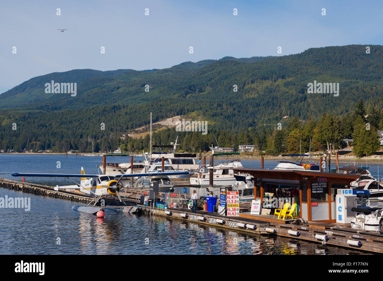 Seaplane dock in the town of Sechelt on the Sunshine Coast, British Columbia, Canada Stock Photo