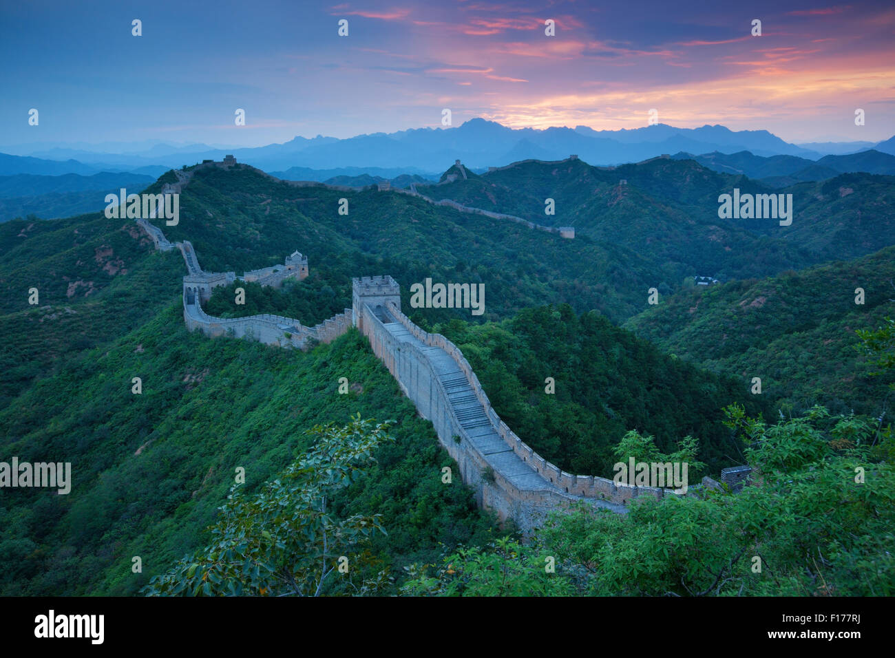 Great Wall of China at Sunrise Stock Photo