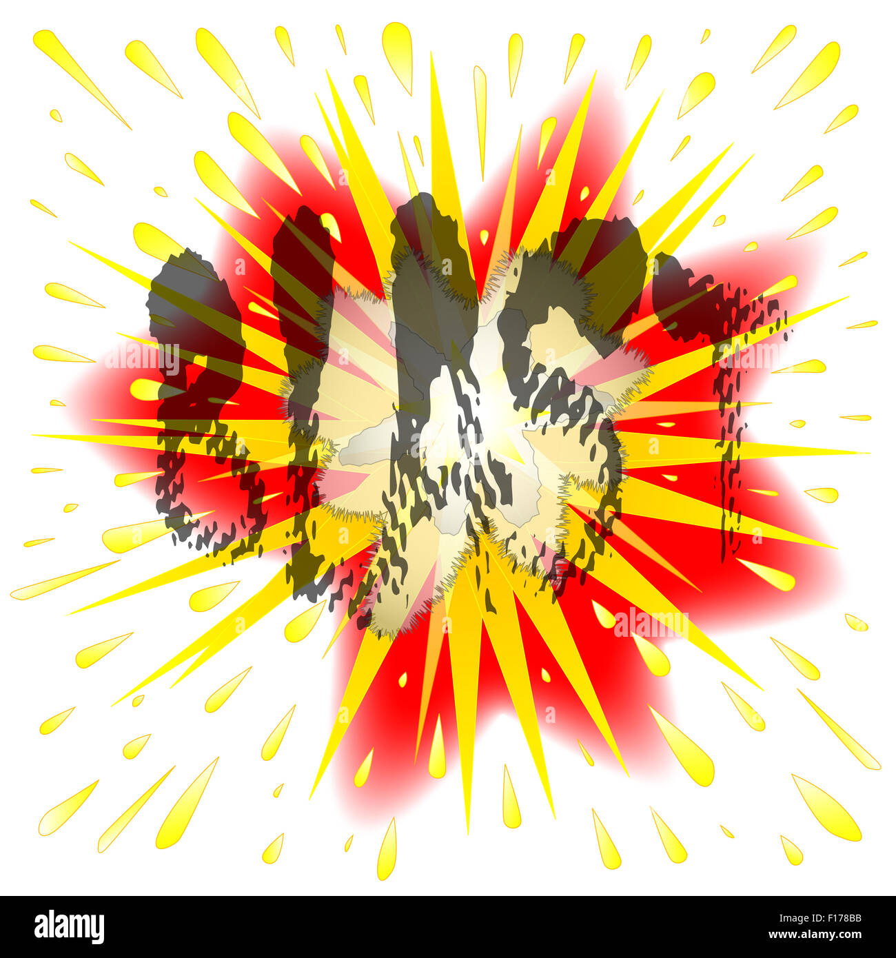 Abstract cartoon style blast explosion over a white background Stock Photo