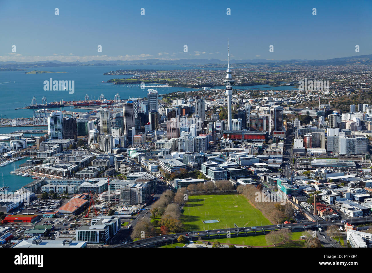 Victoria Park and CBD, Auckland, North Island, New Zealand - aerial Stock Photo
