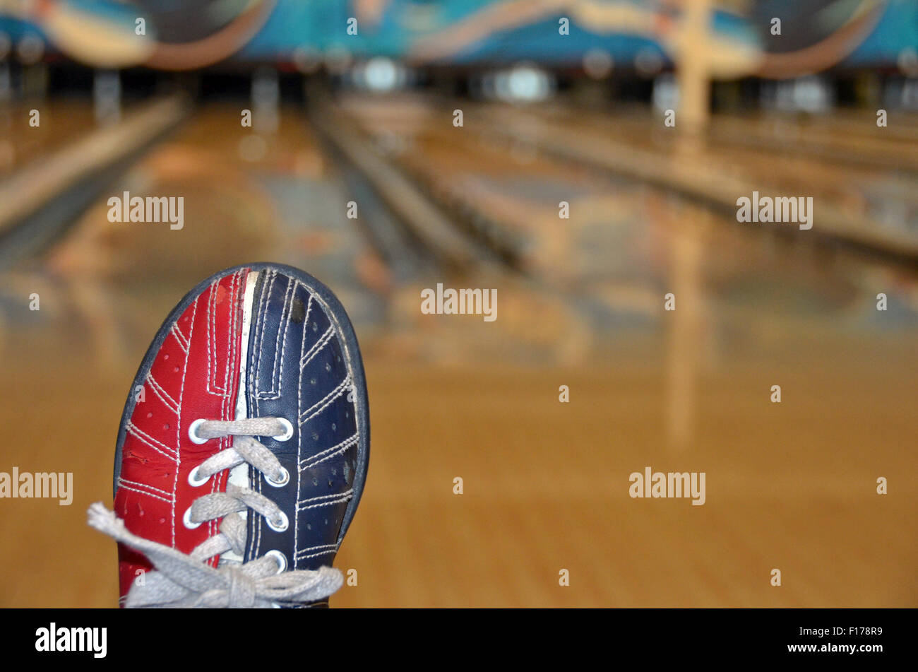 Red and blue store bowling shoes