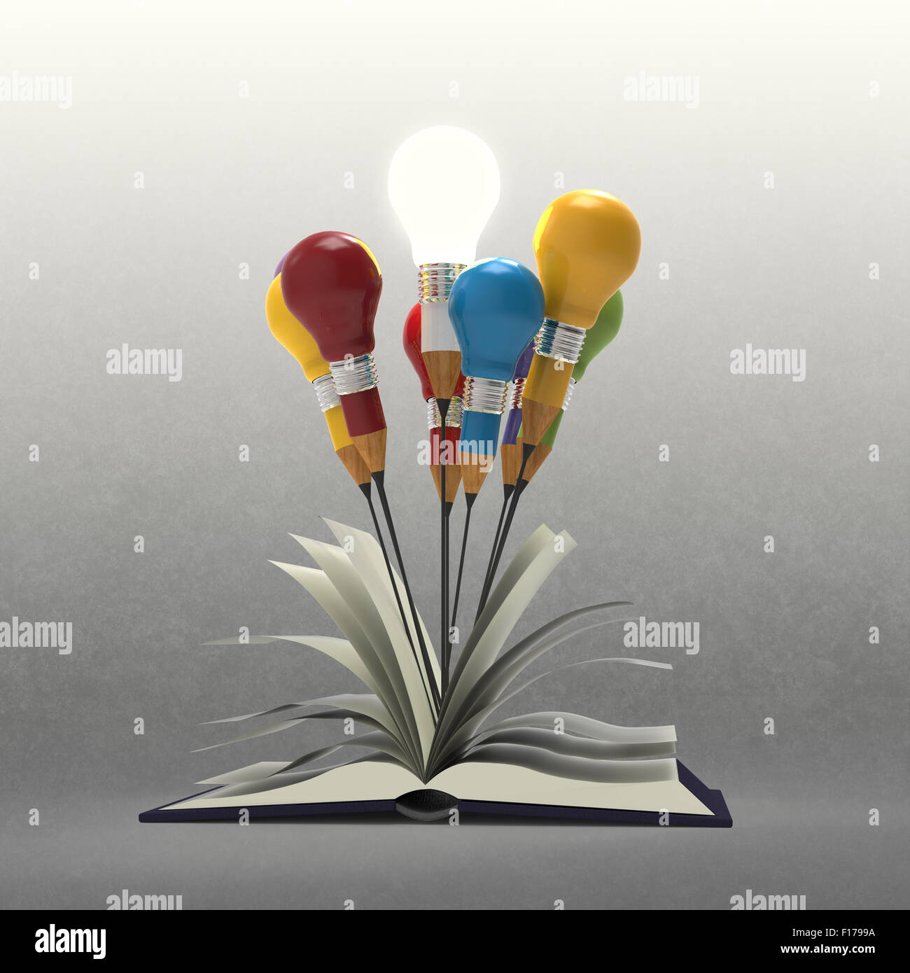 drawing idea pencil and light bulb concept outside the book as creative ...