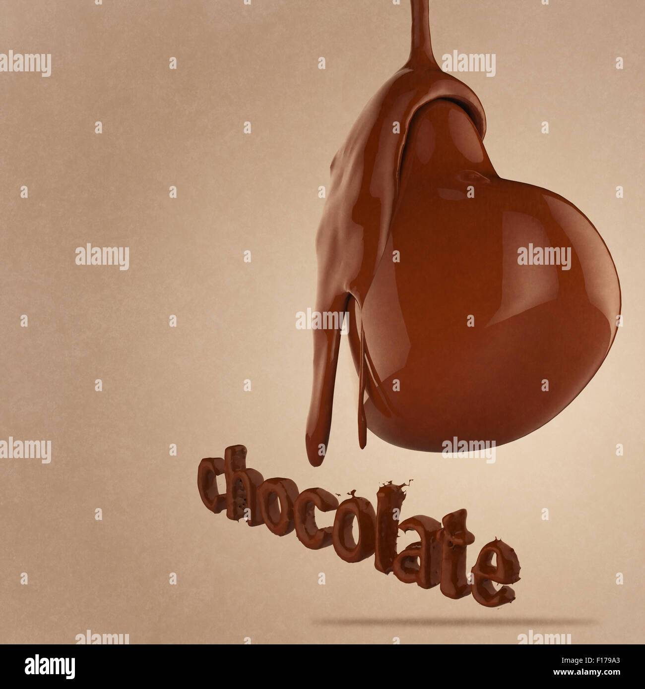 Chocolate flow on heart shape as vintage style concept Stock Photo