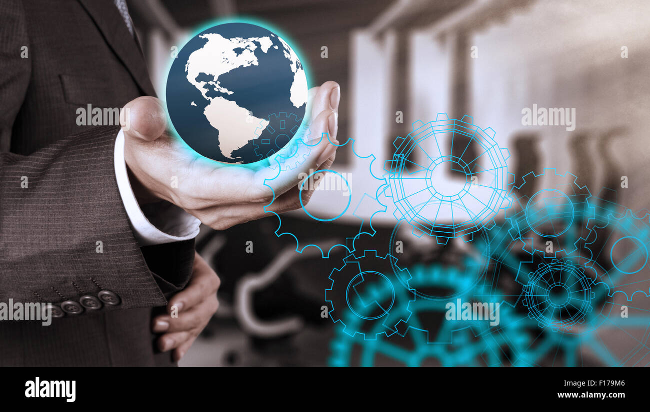 businessman hand draws gear to success concept Stock Photo - Alamy