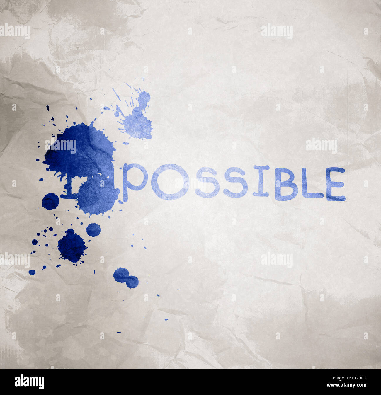 impossible text on gray wrinkled paper and splash color as concept ...