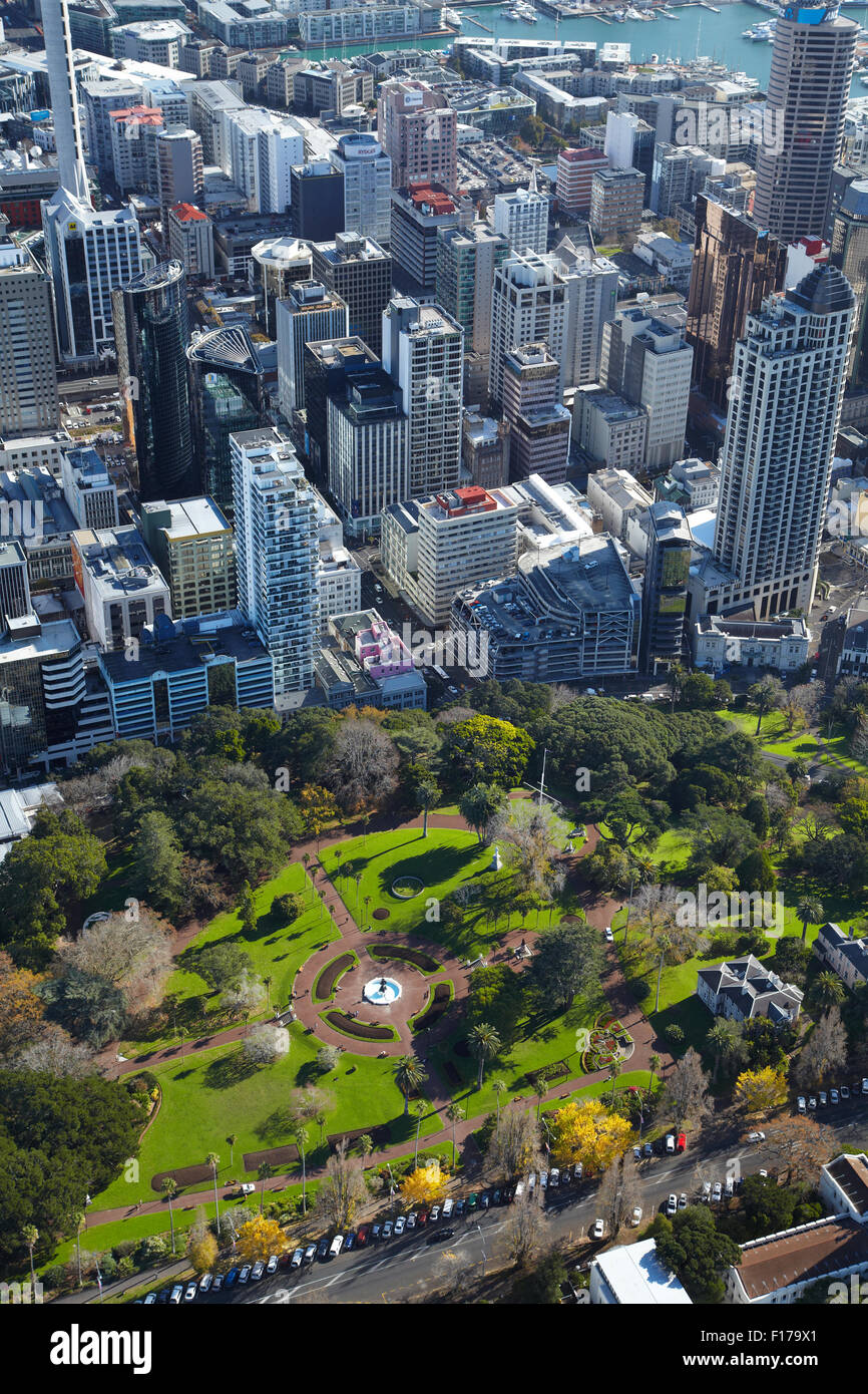 Albert Park and CBD, Auckland, North Island, New Zealand - aerial Stock Photo