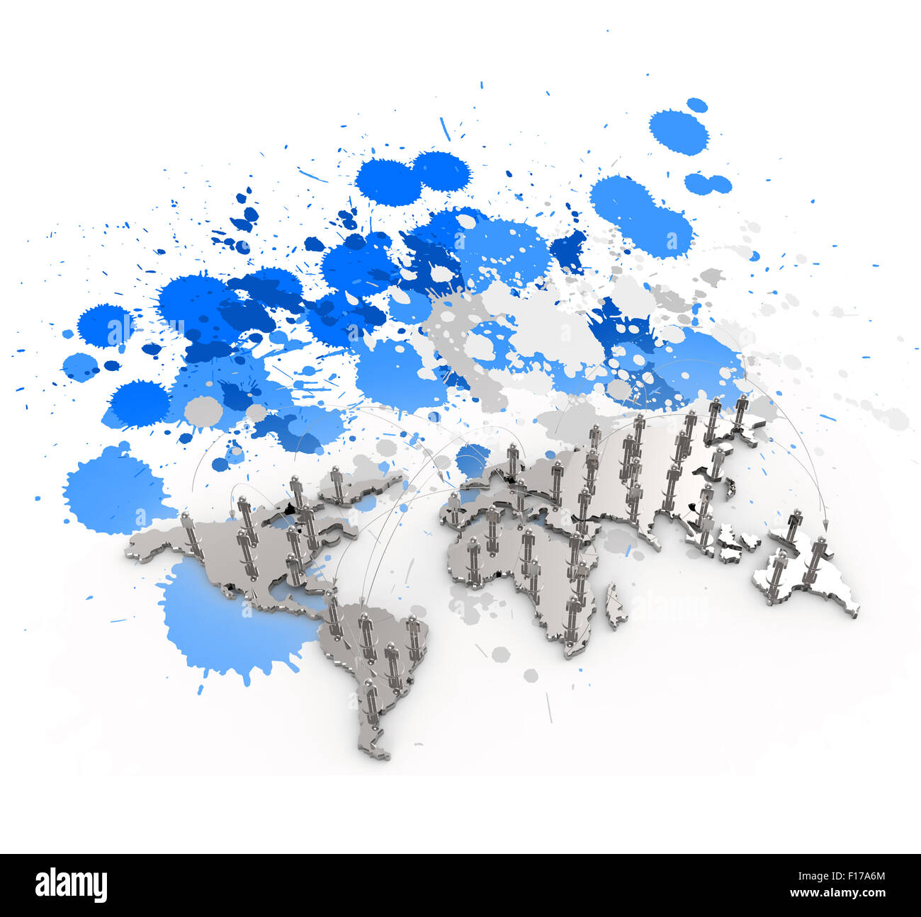 social network human 3d on world map on splash colors background as ...