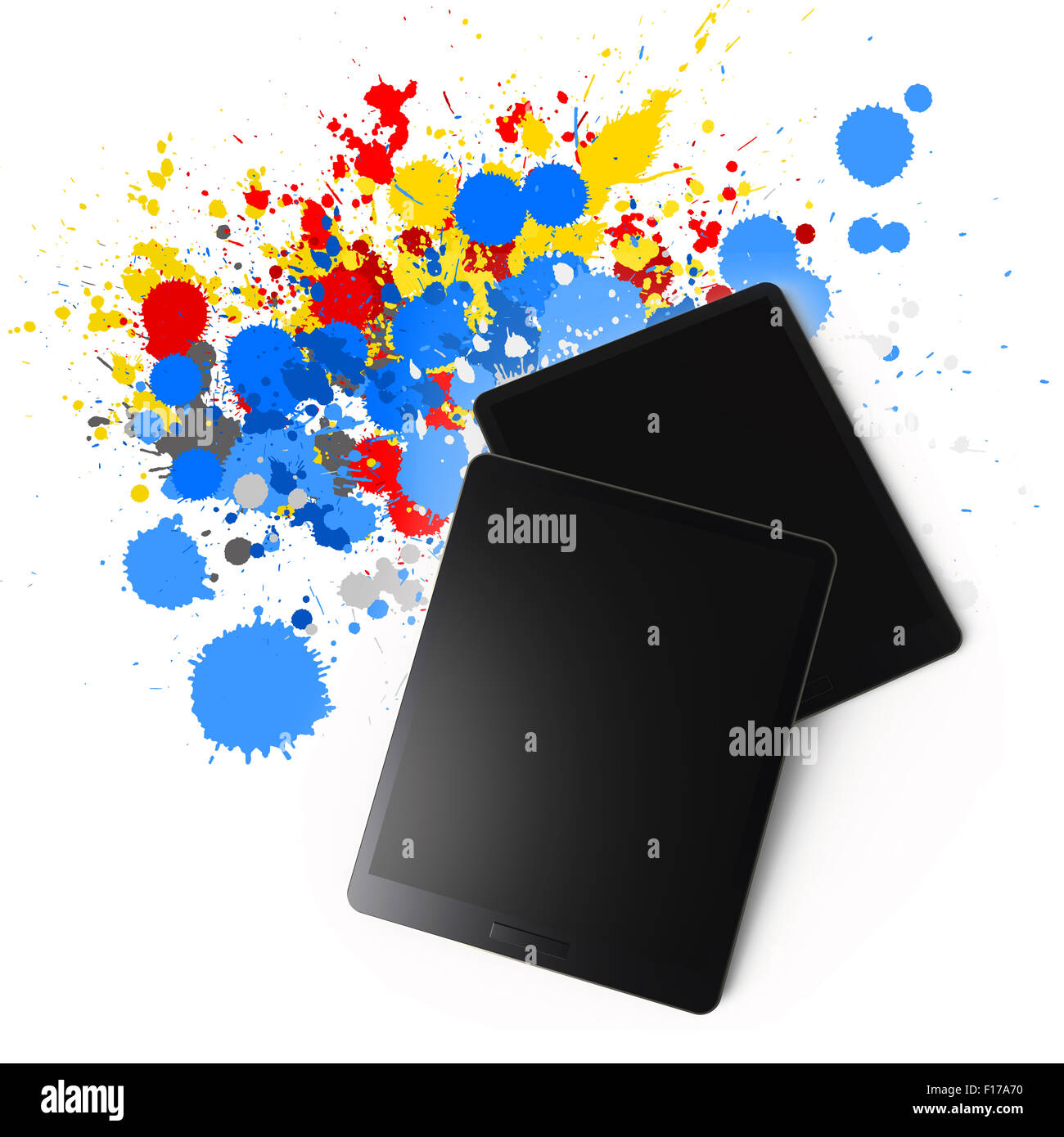 tablet computer on color splash background Stock Photo