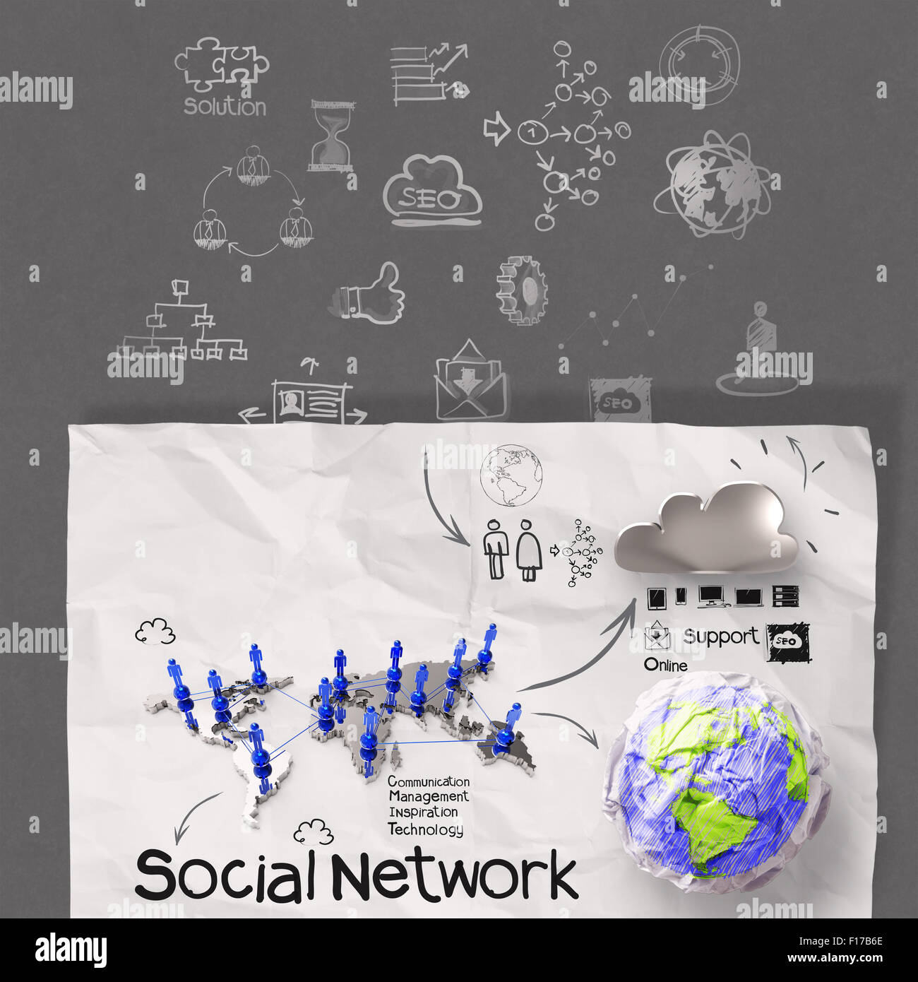 hand drawing diagram of social network structure as concept Stock Photo
