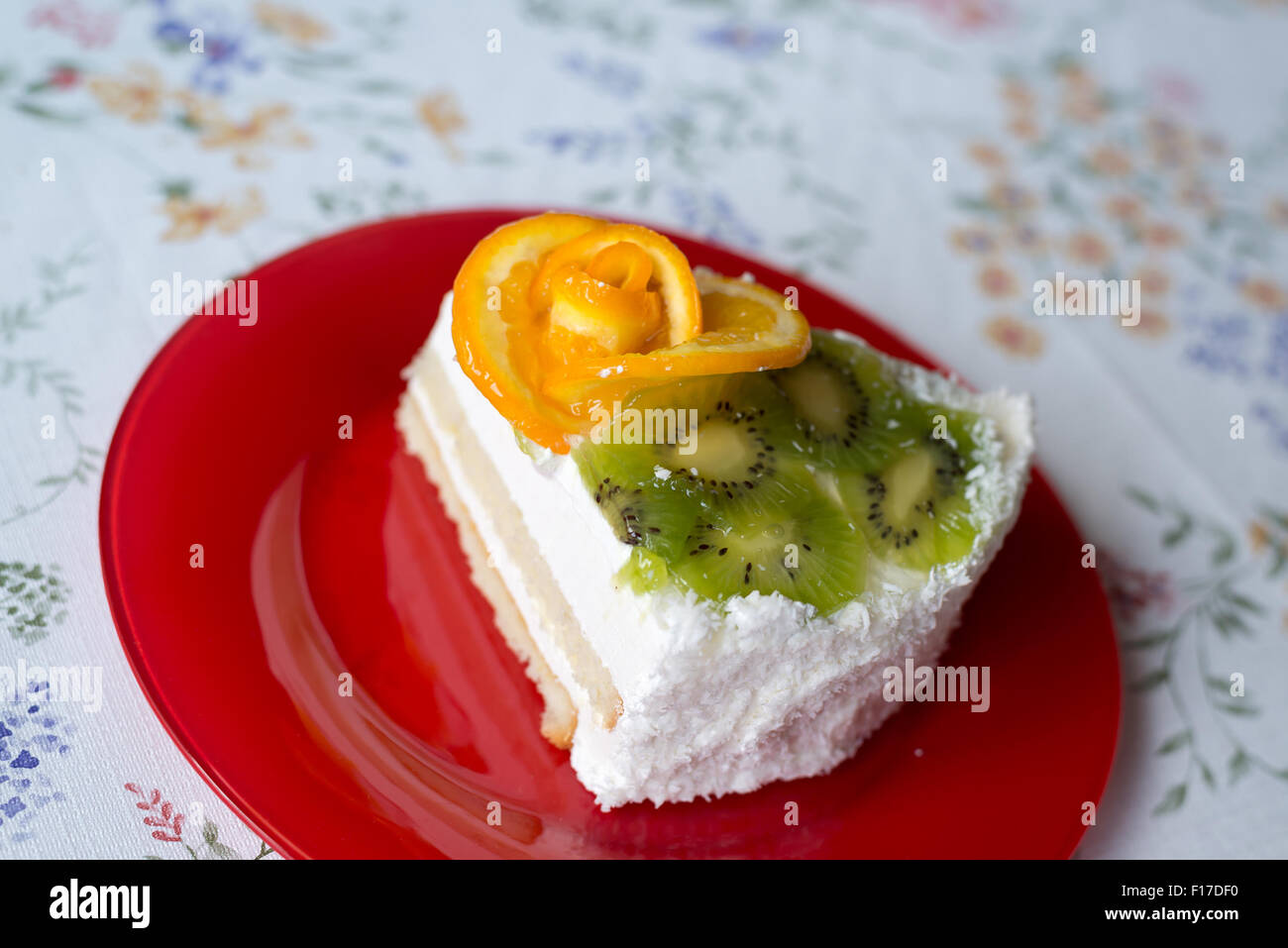 piece of cake with yogurt and fruit Stock Photo