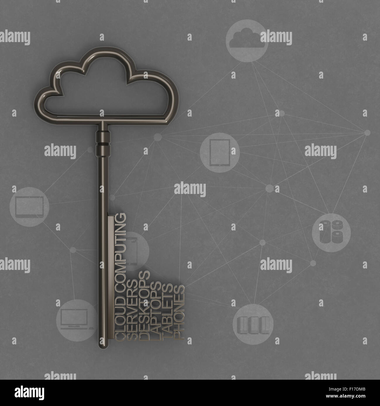 Metallic Cloud Cloud computing diagram with metallic cloud and the key as vintage ...