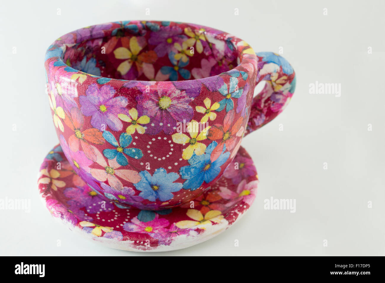 Big Coffee Mug Decoupage Decorated Flower Pattern Decoupage Stock