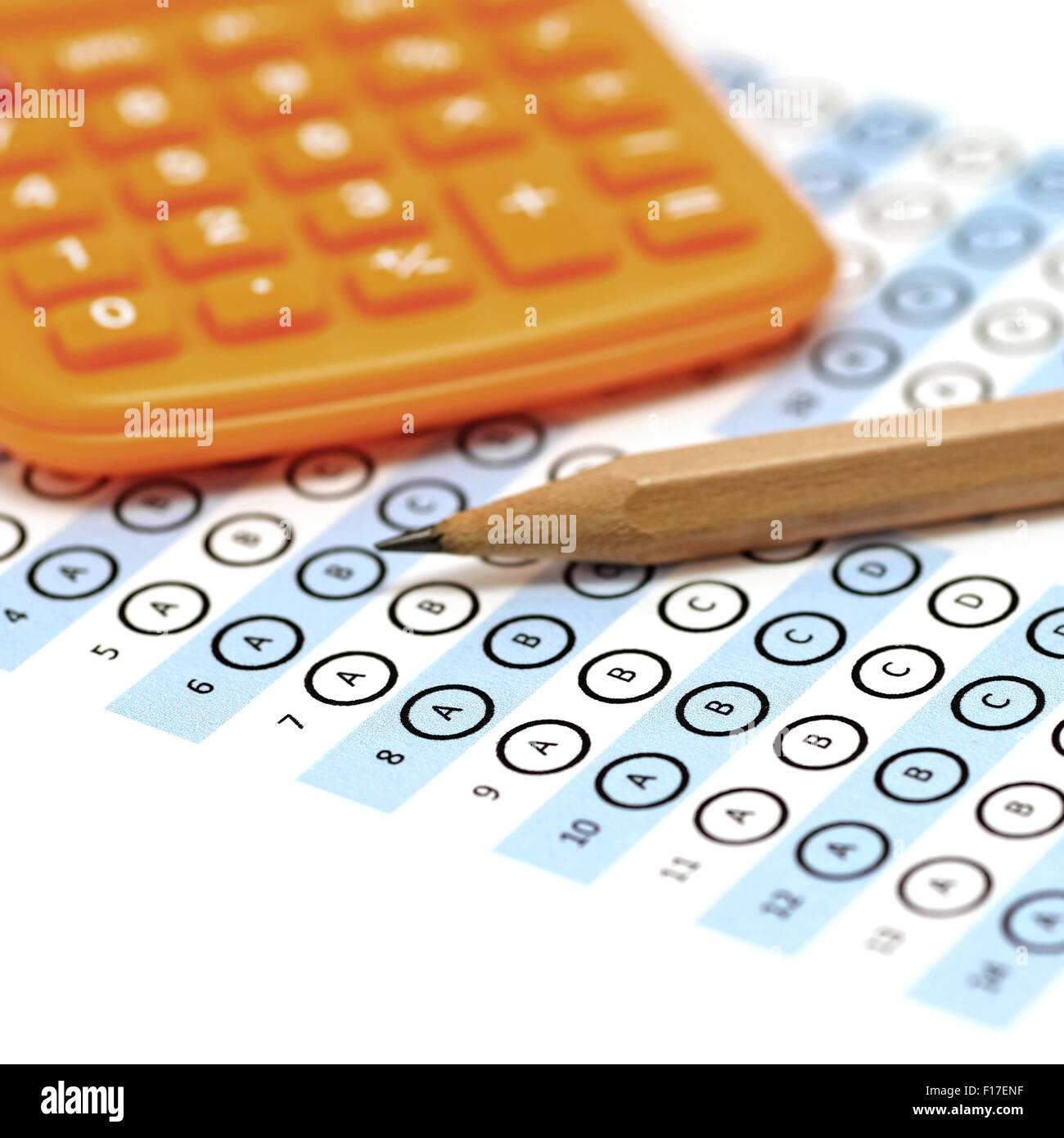 answer sheet test score with pencil and calculator Stock Photo