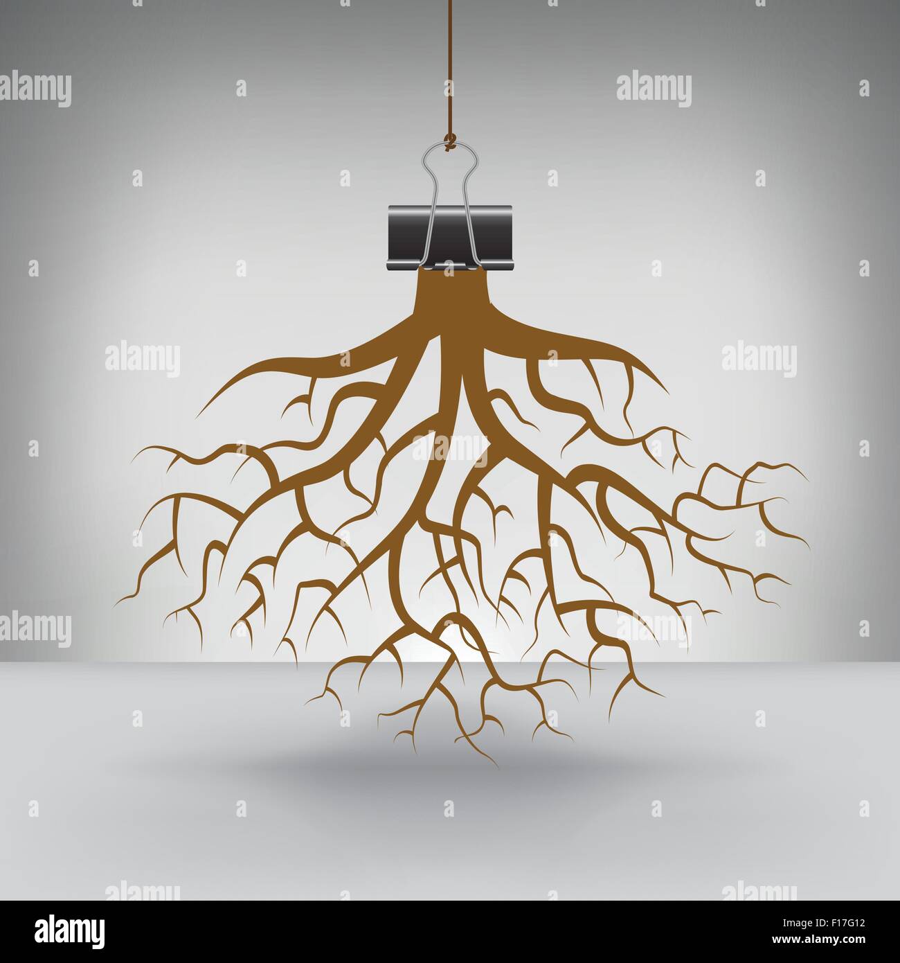 Some Roots Hung by a Binder Clip for Print or Web Stock Vector