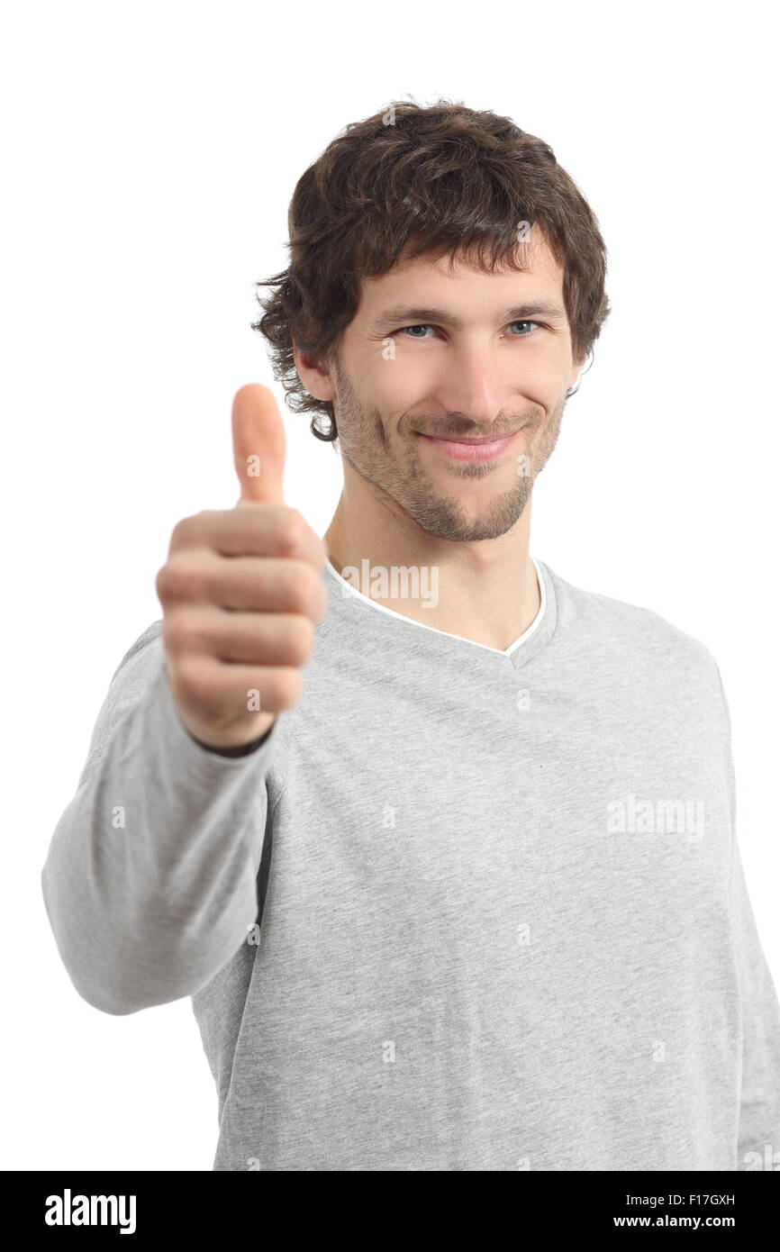 Handsome confident man smiling with thumbs up isolated on a white background Stock Photo