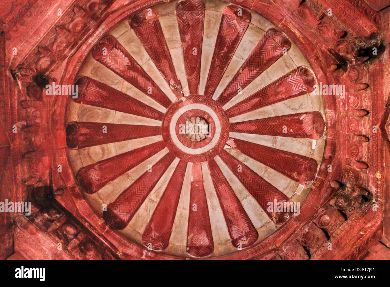 Decorations on domed ceilings of Agra Red Fort. Stock Photo