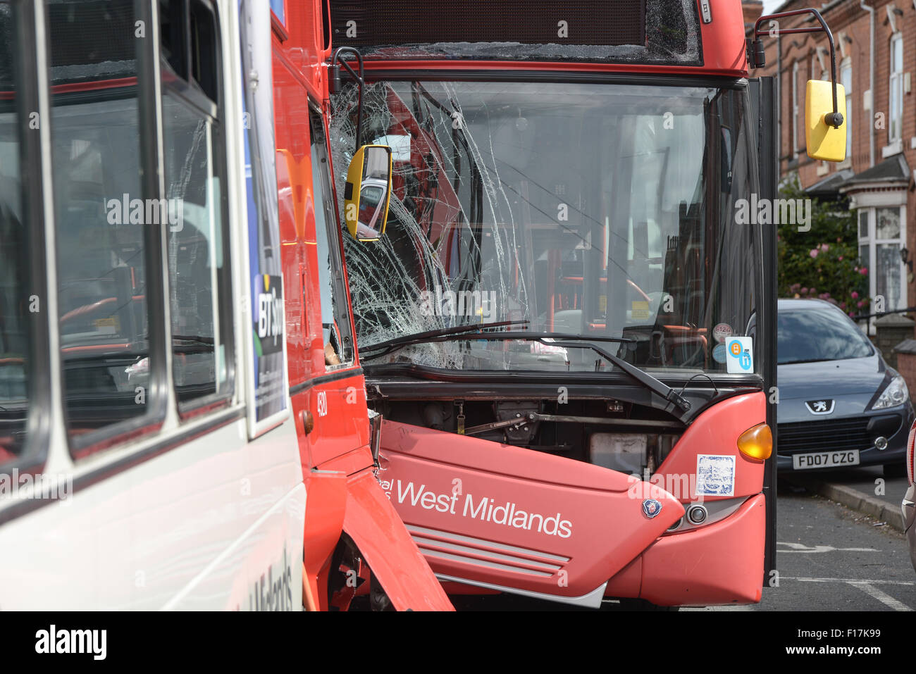 Birmingham, UK. 29th Aug, 2015. The damaged buses on Addison Road in