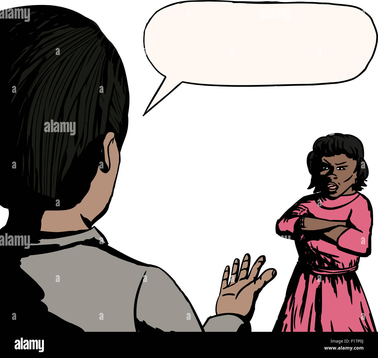 Hand drawn cartoon of bickering couple with word bubble Stock Photo Alamy