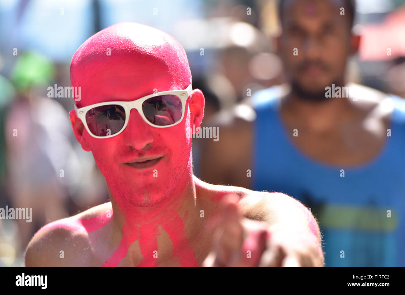 Zurich, Switzerland. 29th Aug, 2015. A raver in his fancy outfit at Zurich Streetparade, one of the world's largest techno music event. Credit:  Erik Tham/Alamy Live News Stock Photo