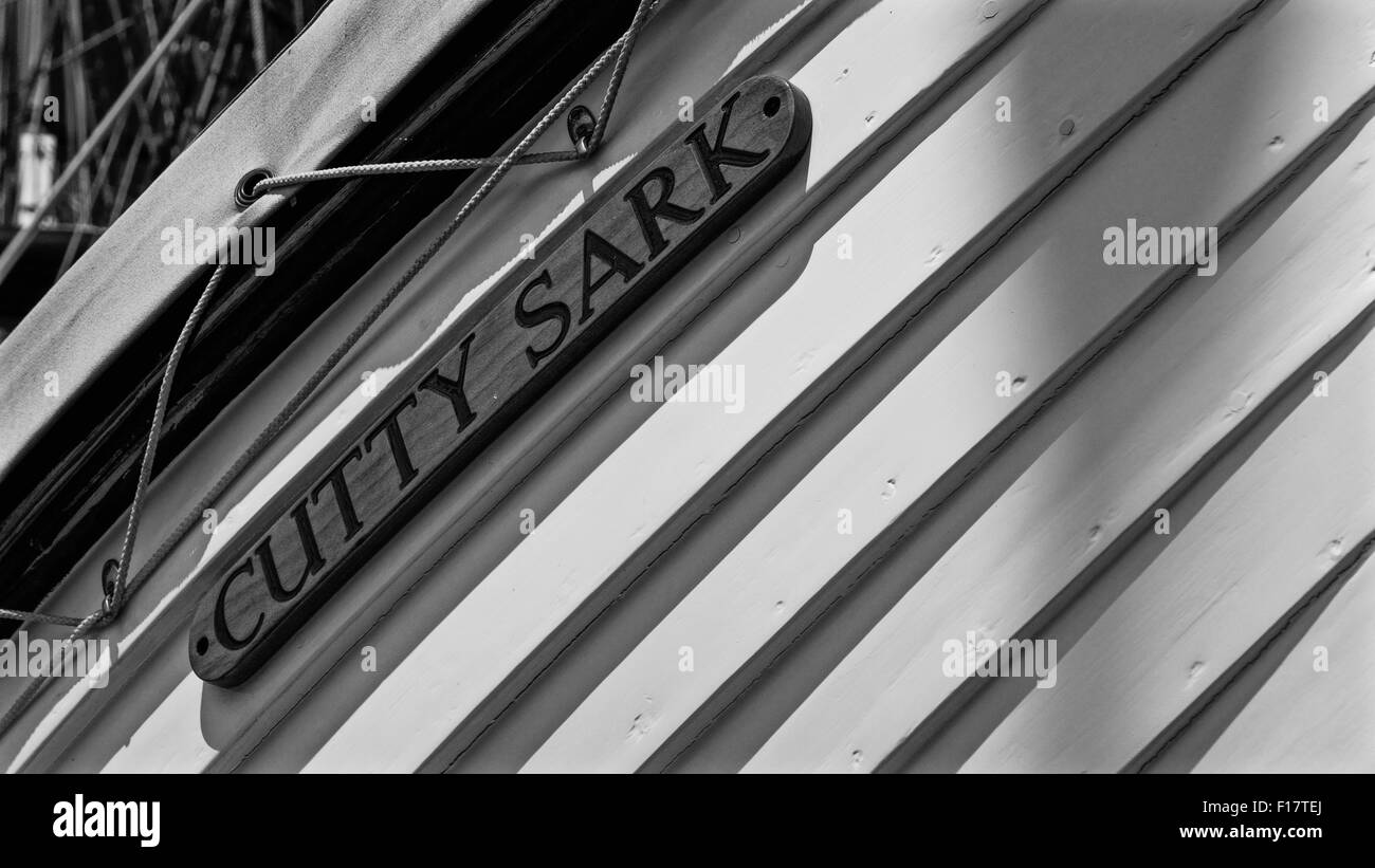 Detail of one of Cutty Sark's rowing boats Stock Photo