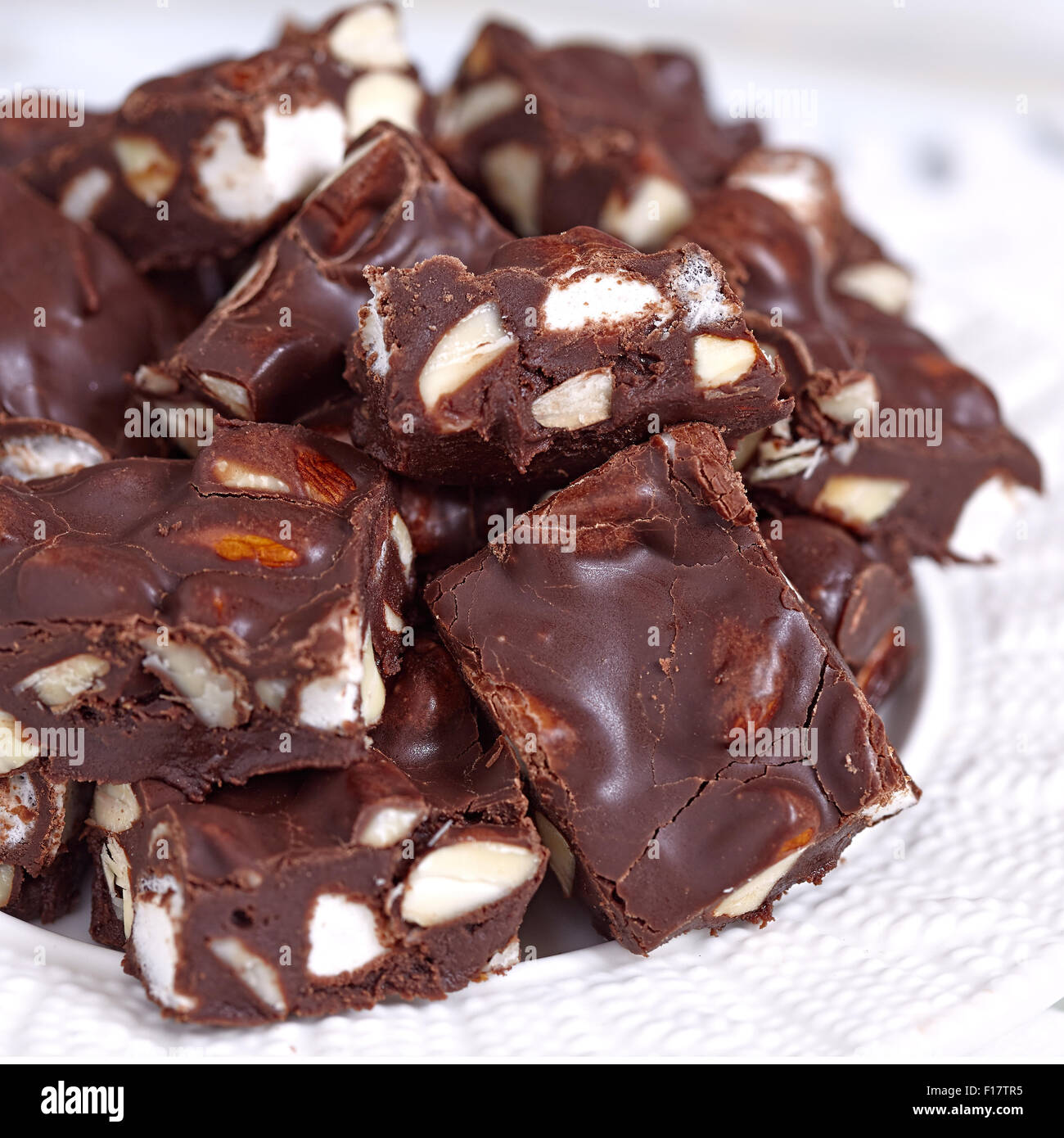 Rocky road fudge with marshmallow and nuts Stock Photo Alamy