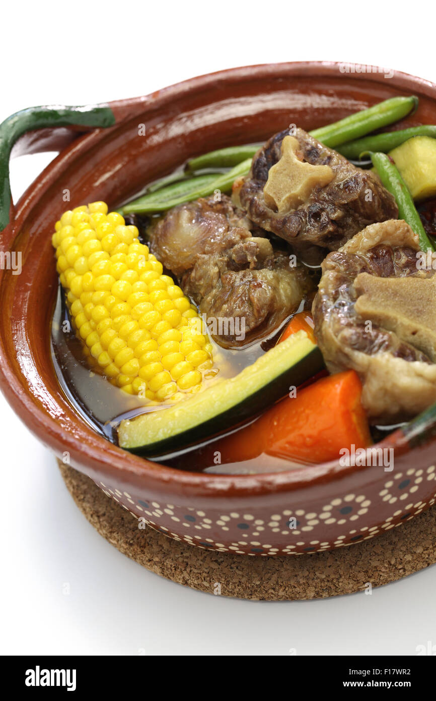 mole de olla, mexican spicy beef and vegetable stew isolated on white background Stock Photo