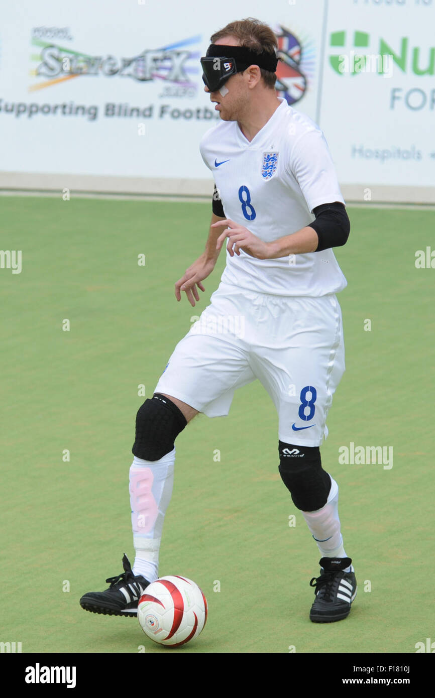 Hereford, UK. 29th Aug, 2015. IBSA Blind Football European Championships 2015 - 3rd/4th place play-off - England v Spain. Point 4, Royal National College for the Blind, Hereford. England's Jono Heenan. Credit:  James Maggs/Alamy Live News Stock Photo