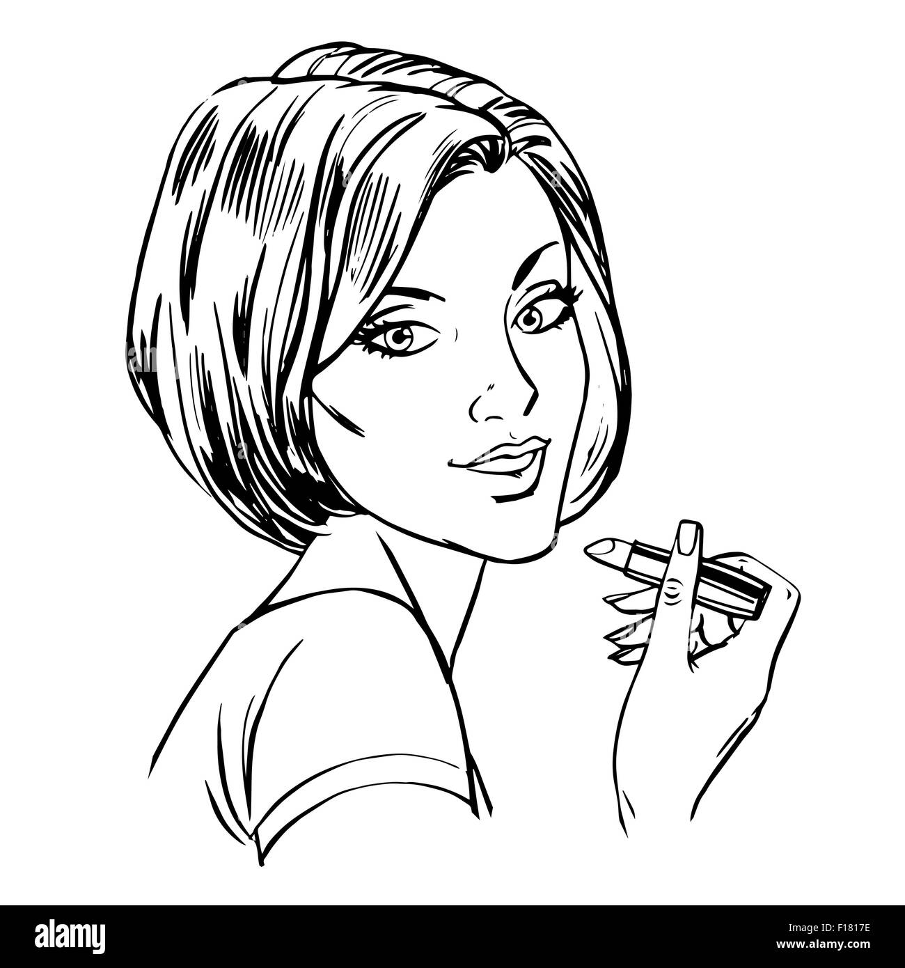 Makeup woman lipstick line art Stock Vector Image & Art Alamy