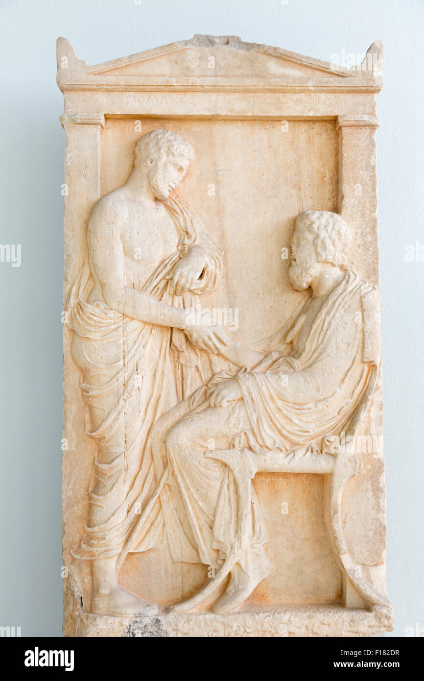Funerary Stele, Archaeological Museum, Port of Piraeus, Athens, Attica Region, Greece, Europe Stock Photo