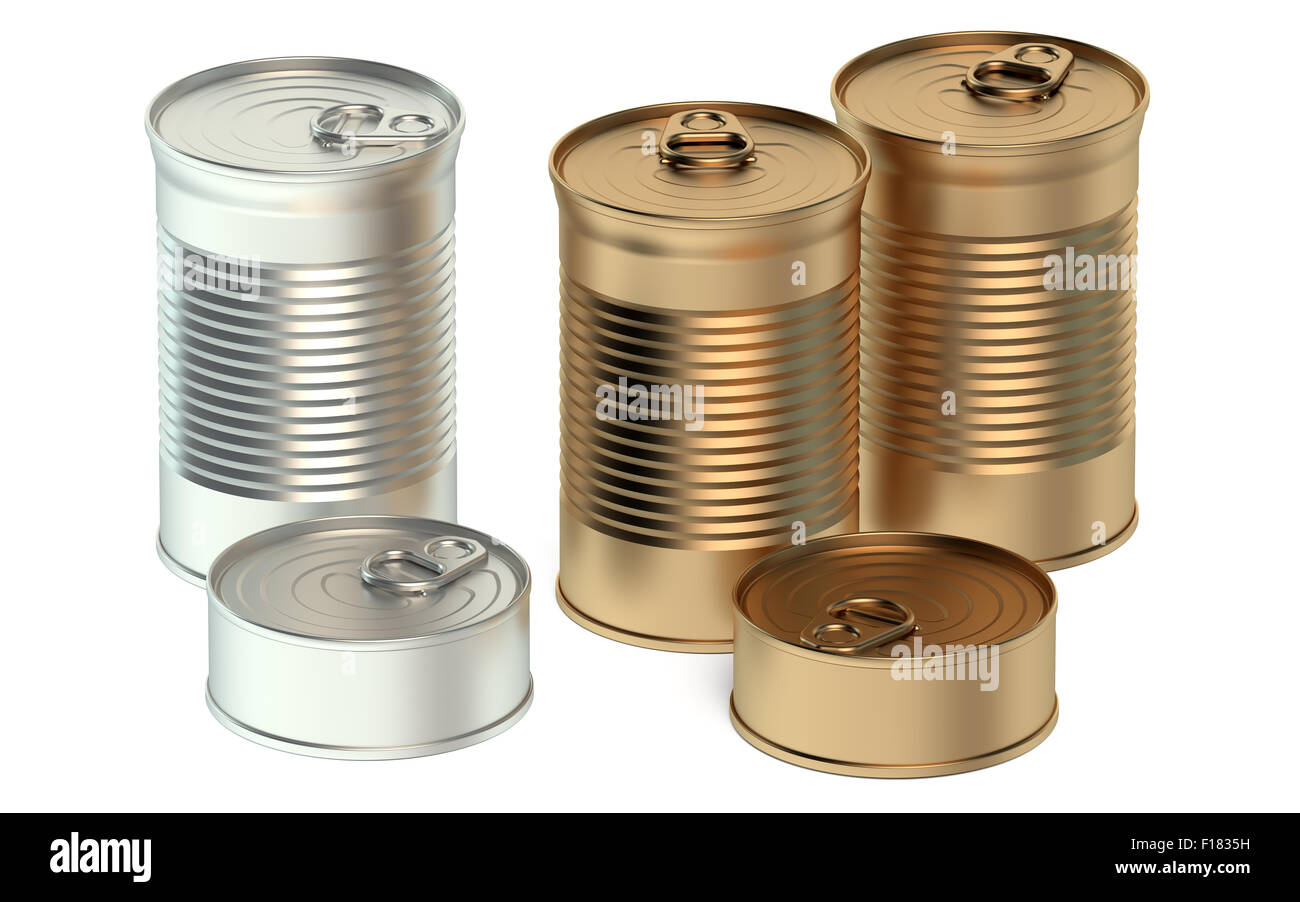 set of tin cans isolated on white background Stock Photo