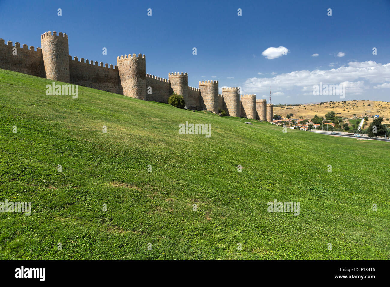 Avila, SPAIN - 10 august 2015: Medieval city walls in Avila. Considered the best preserved in Europe, Avila, Spain Stock Photo