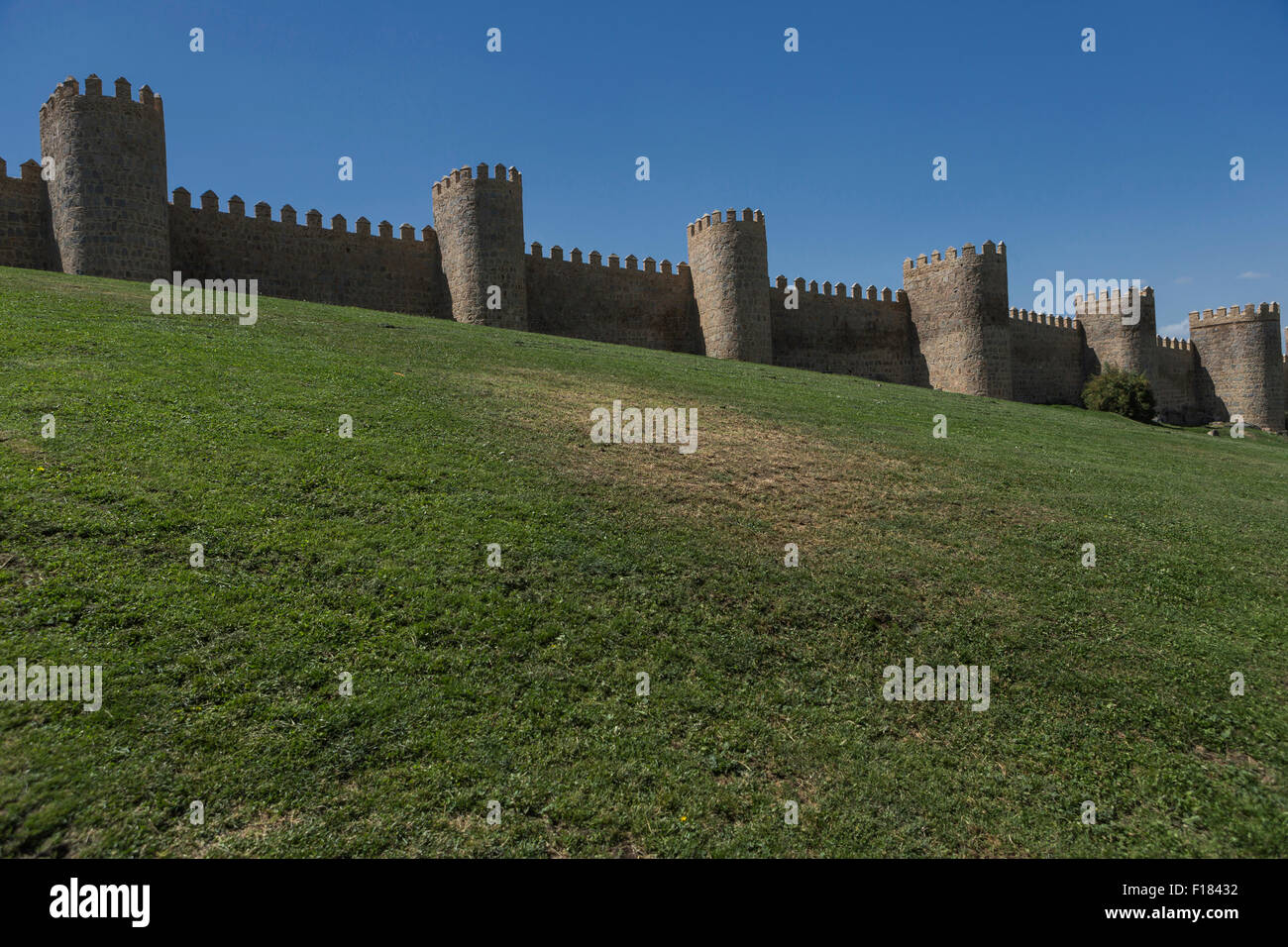 Avila, SPAIN - 10 august 2015: Medieval city walls in Avila. Considered the best preserved in Europe, Avila, Spain Stock Photo