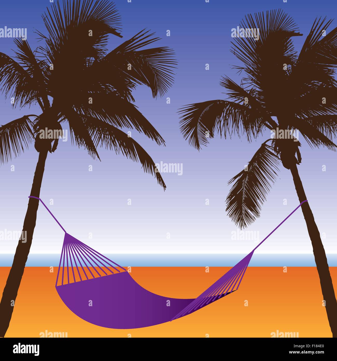 A Palm Tree and Hammock Beach Scene for Print or Web Stock Vector
