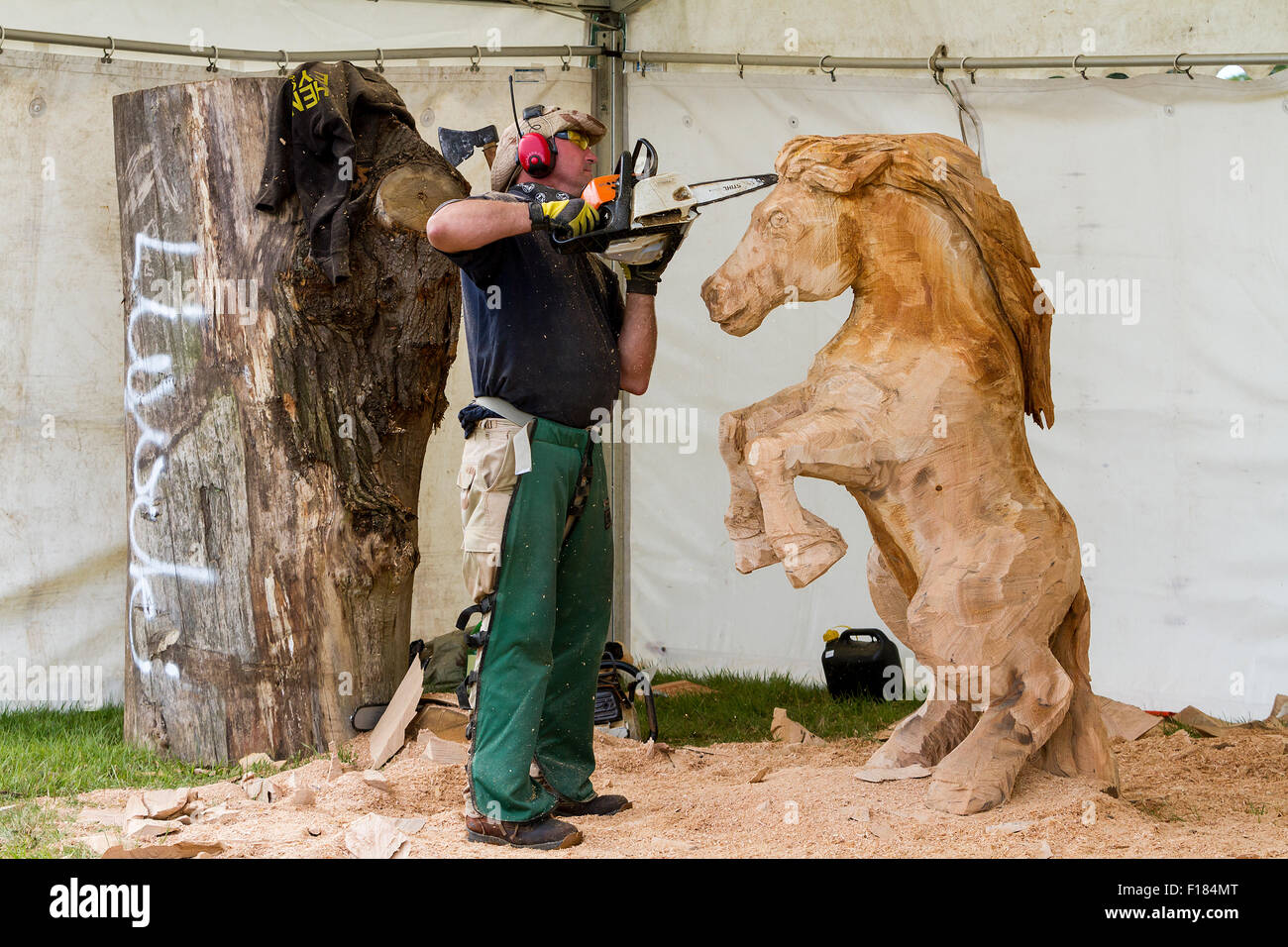The 11th English Open Chainsaw Carving Competition held at the Cheshire Game and Country Show at the Cheshire County Showground Stock Photo