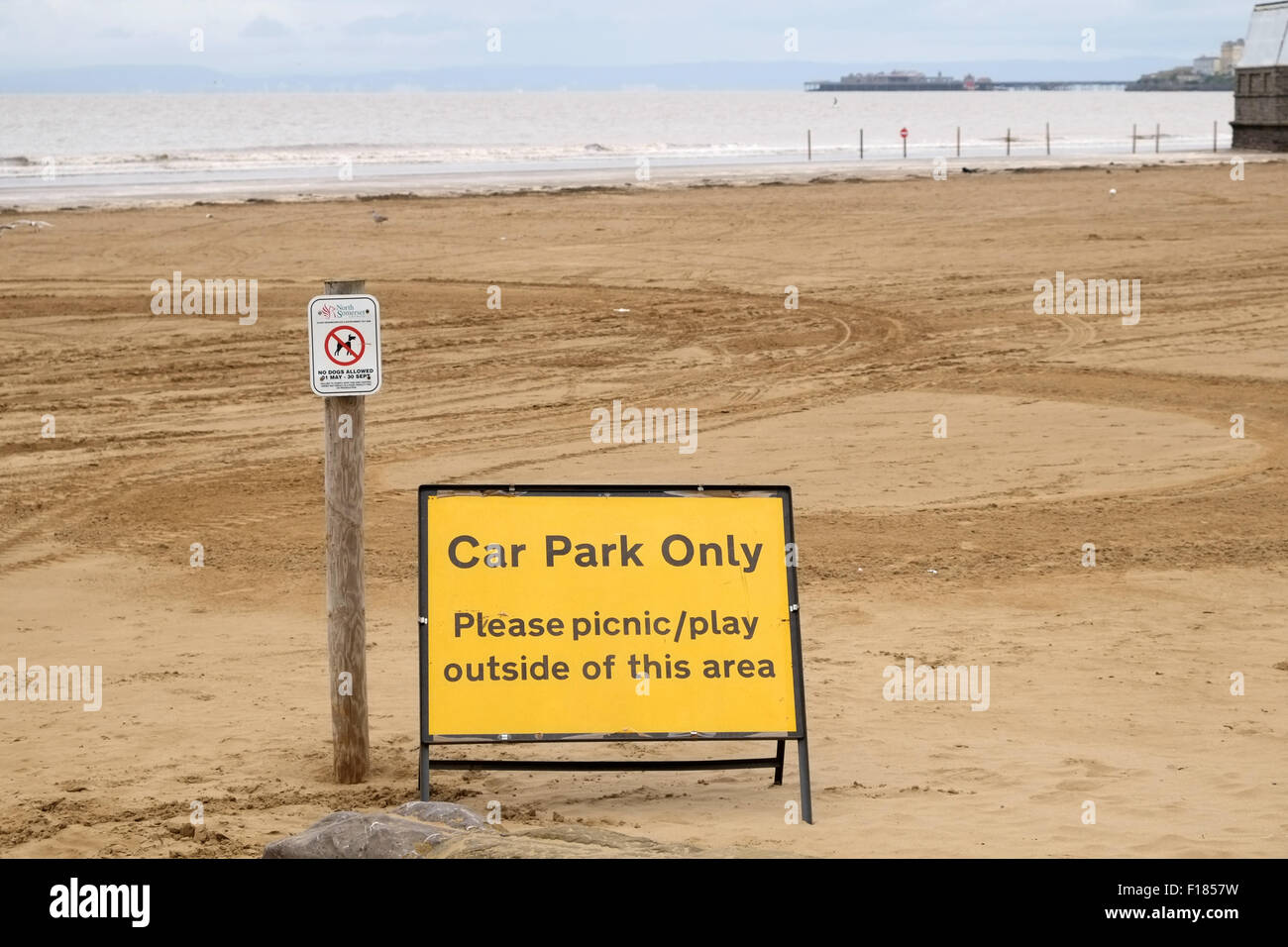 Car parking signs for the beach at Weston super Mare, August 2015 Stock