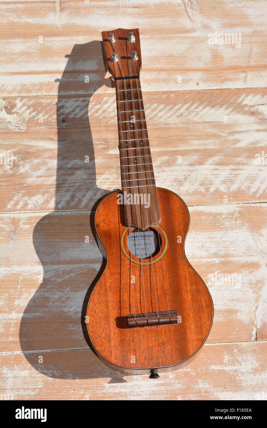 'Ike' soprano ukelele hand made by luthier Liam Kirby. Stock Photo