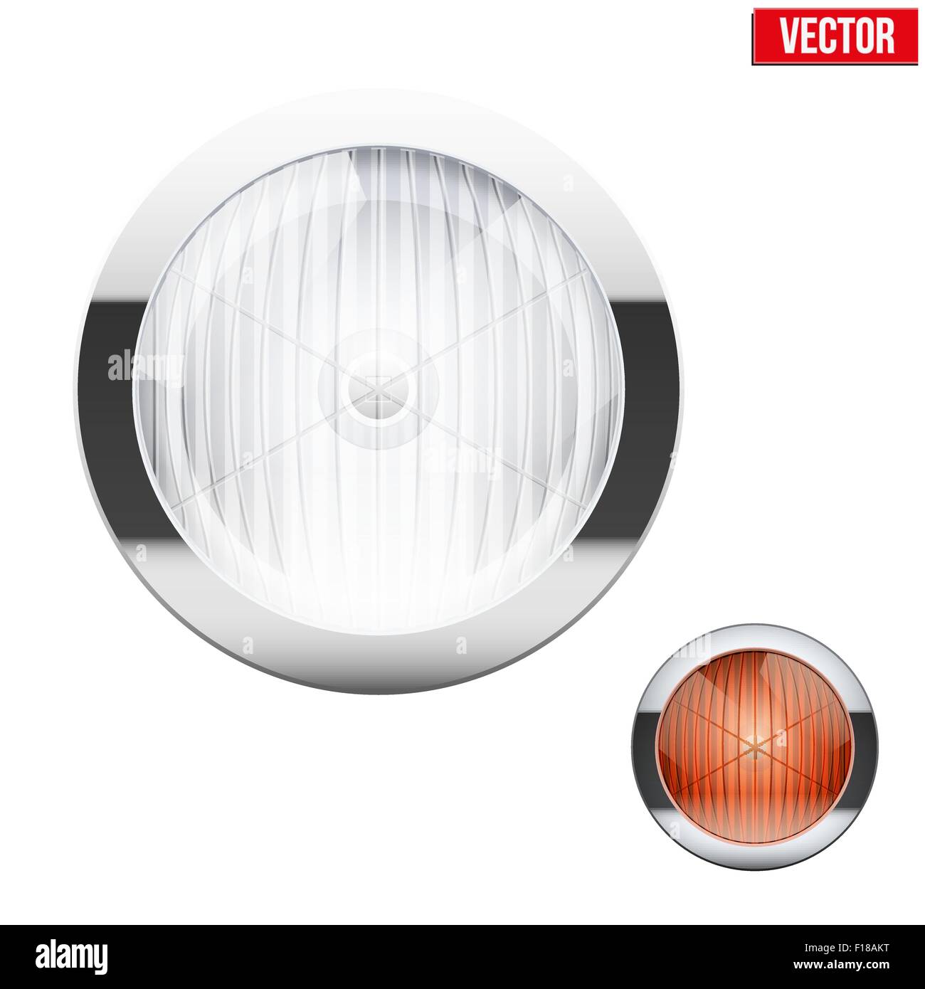 Round car headlight and turn indicator. Vintage Vector Illustration