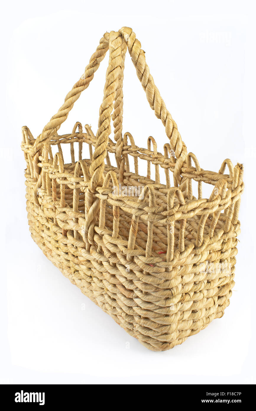 Straw shopping basket isolated on white Stock Photo Alamy