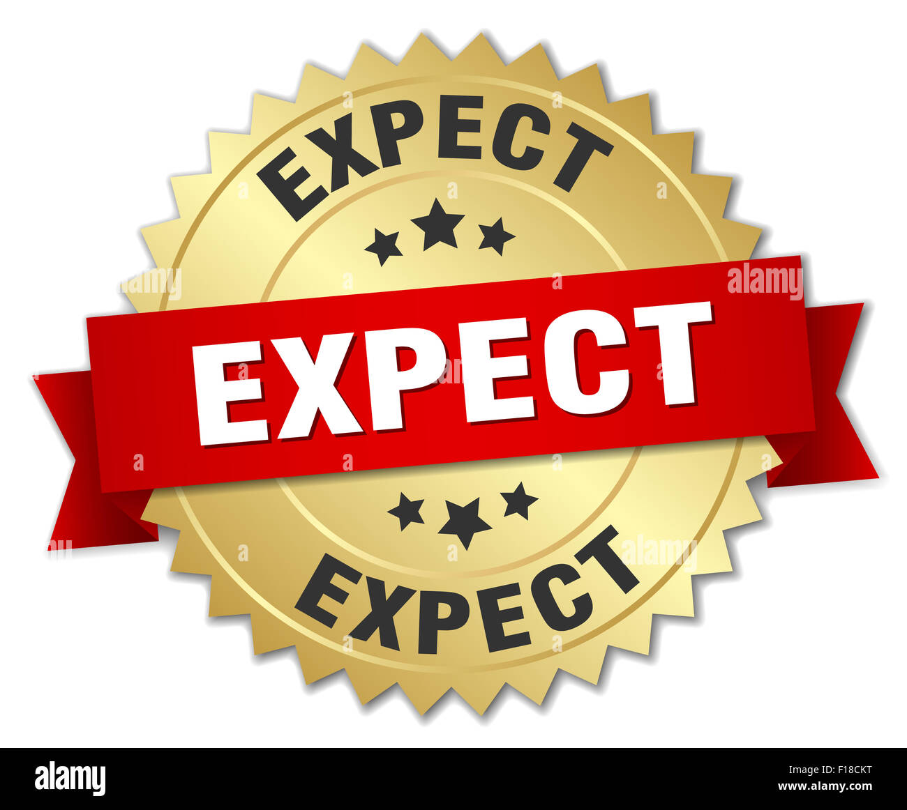 Expect Package expect 3d gold badge with red ribbon Stock Photo - Alamy
