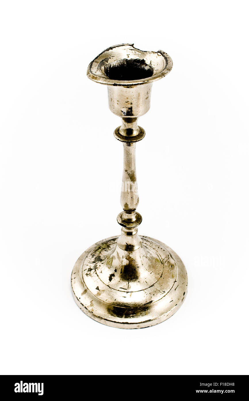Antique silver classic candlestick isolated on white Stock Photo Alamy