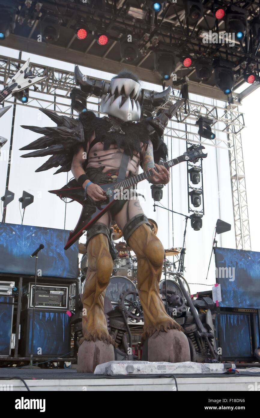 Denver, Colorado, USA. 29th Aug, 2015. GWAR Guitarist MIKE DIRKS (Balsac Jaws of Death) gets the crowd going during Riot Fest in Denver Day 2. Riot Fest Denver will end Sunday Evening. Credit:  Hector Acevedo/ZUMA Wire/Alamy Live News Stock Photo